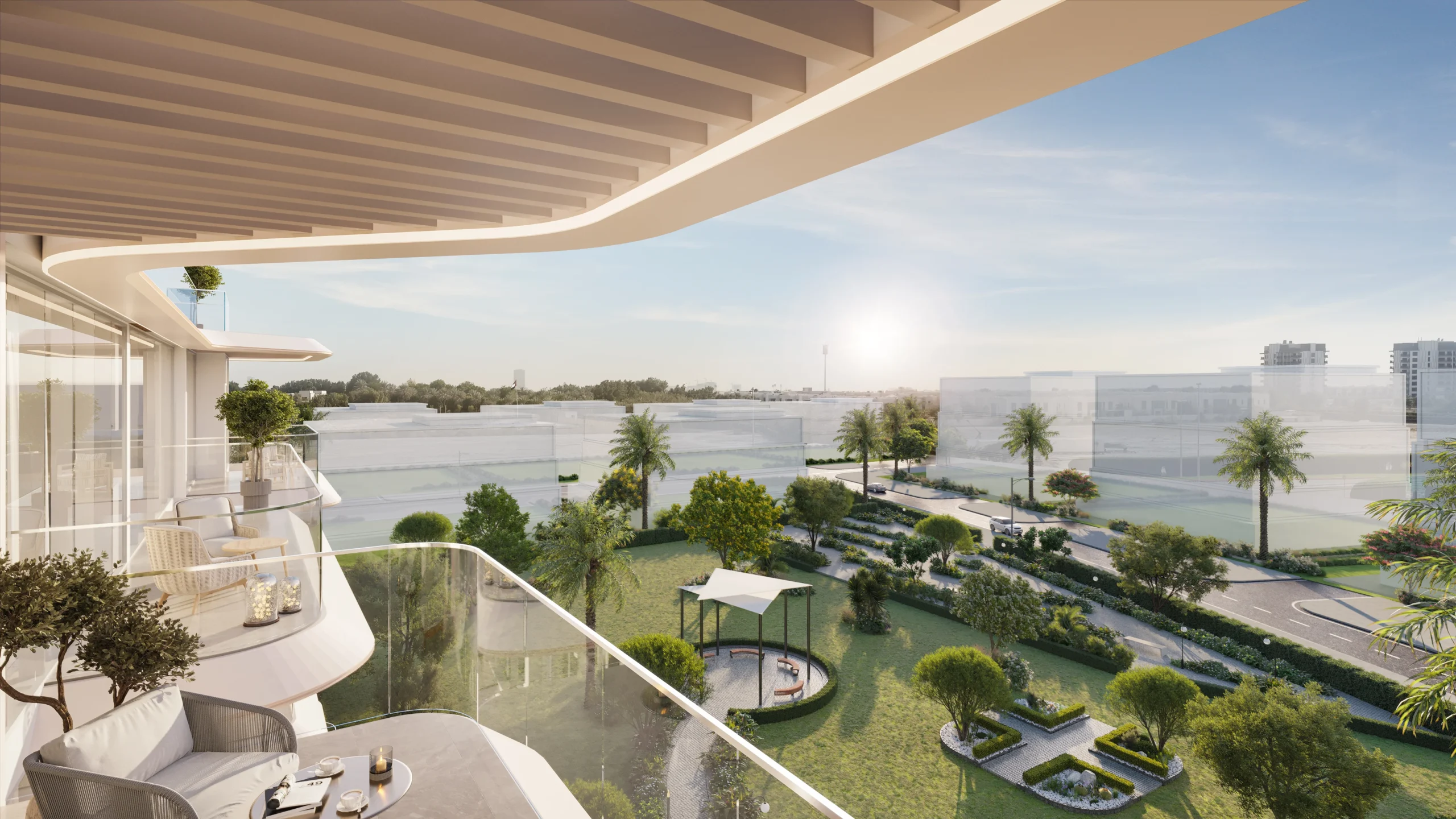Balcony view over the landscaped gardens