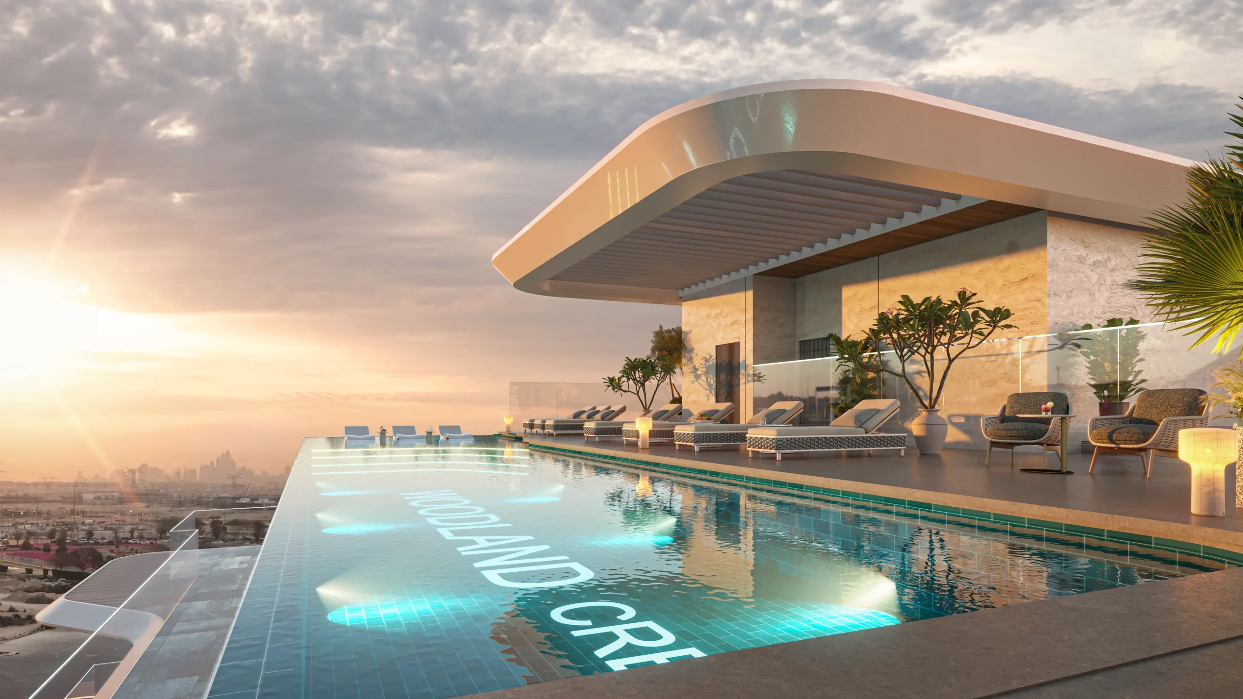 Rooftop infinity pool at sunset