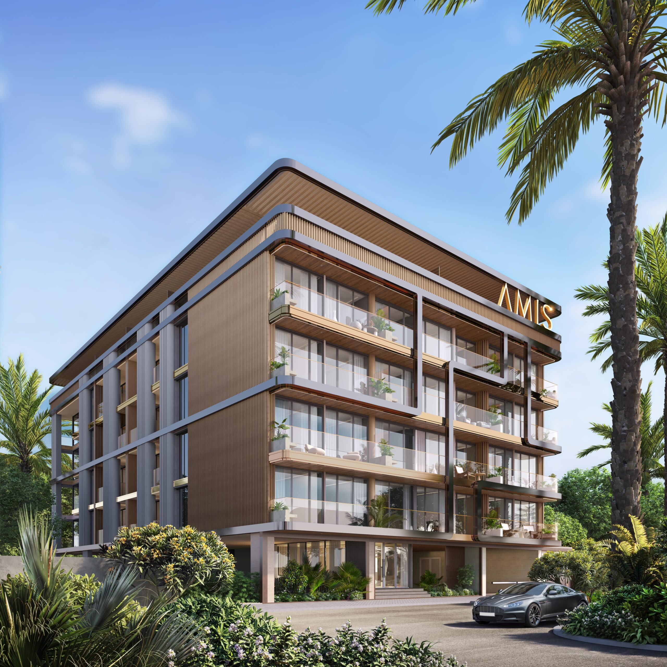 Derby Heights among palms and landscaped gardens