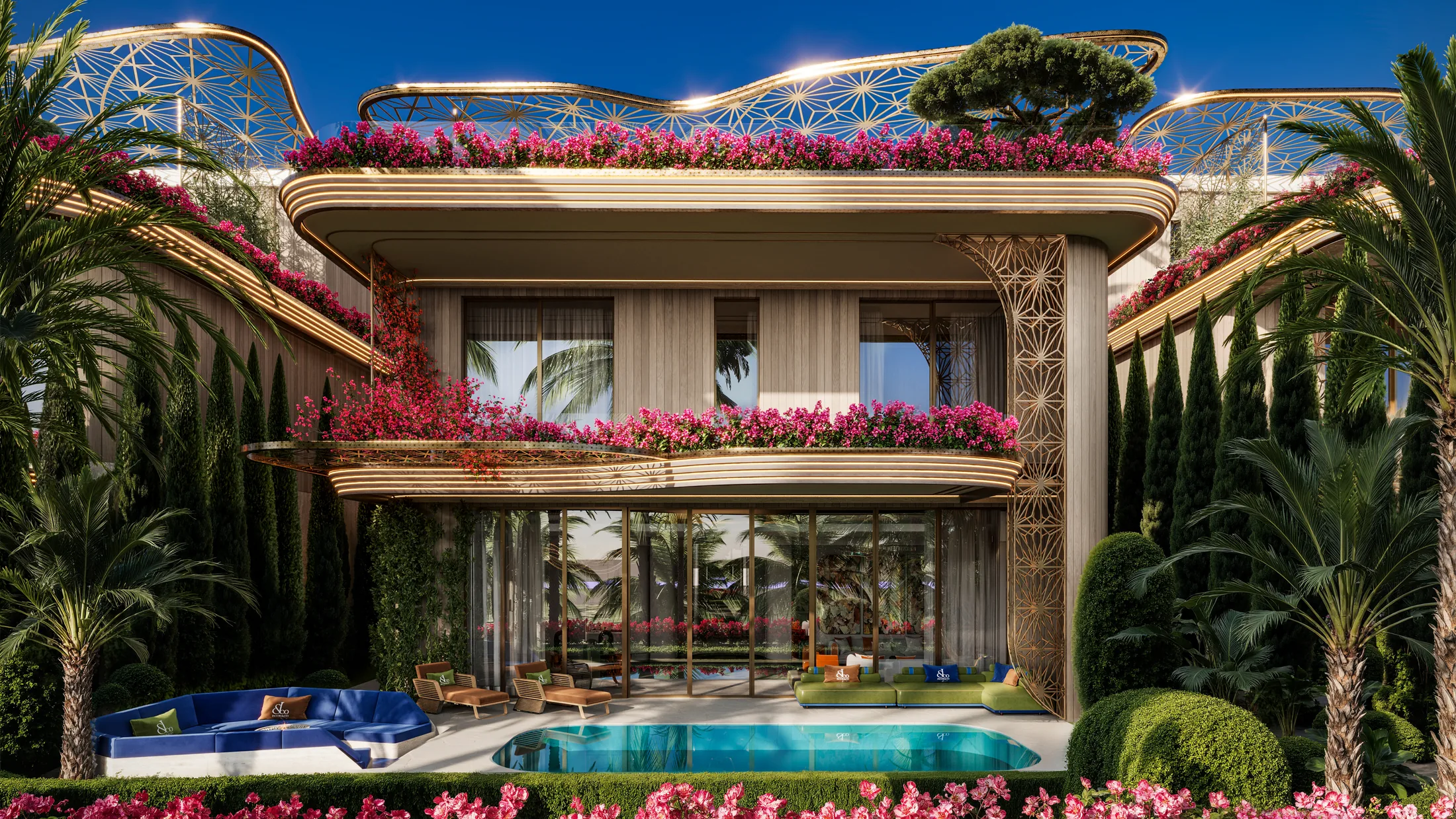 Fleurs de Jardin villa, rear garden and pool
